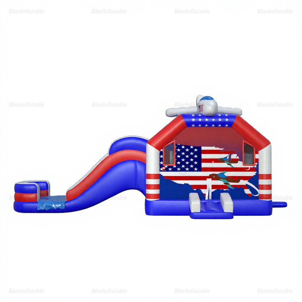 Patriotic Airplane Bounce House & Water Slide Combo - Image 4