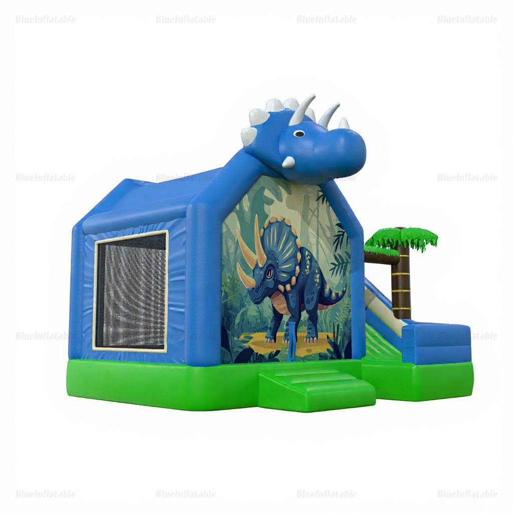 Blue Triceratops Inflatable Bounce House Slide Combo - Image 2