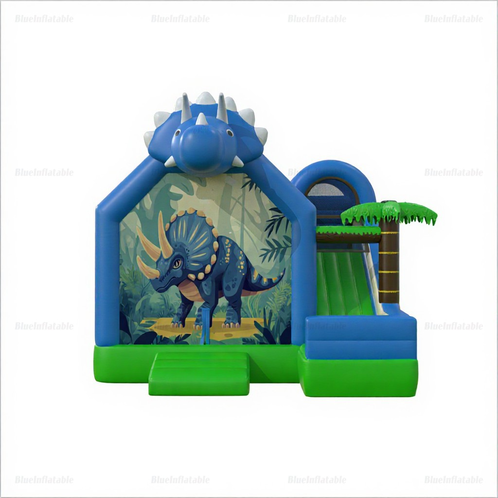 Blue Triceratops Inflatable Bounce House Slide Combo - Image 4