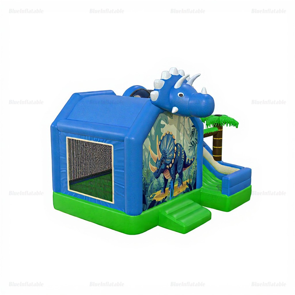 Blue Triceratops Inflatable Bounce House Slide Combo - Image 5