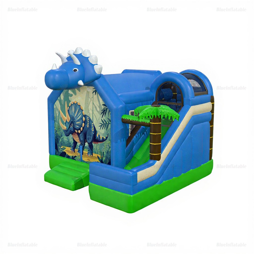 Blue Triceratops Inflatable Bounce House Slide Combo - Image 6