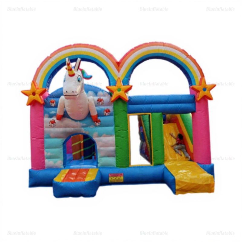 Unicorn Rainbow Commercial Inflatable Bounce and Slide Combo