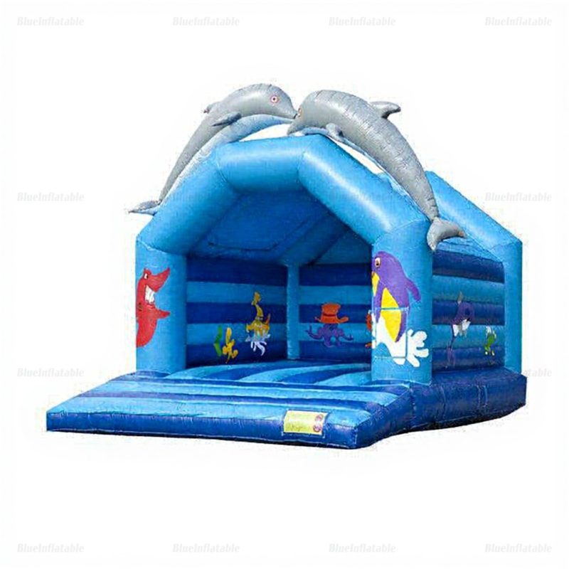 Blue Dolphin Commercial Inflatable Bounce House, Double-Stitched