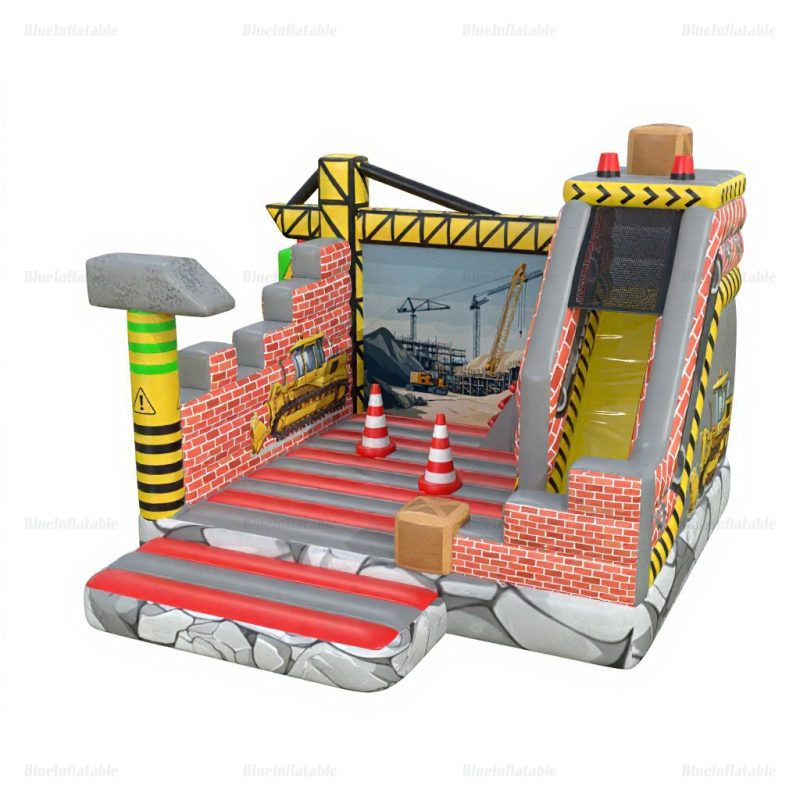 Construction-Themed Inflatable Bounce House & Slide Combo