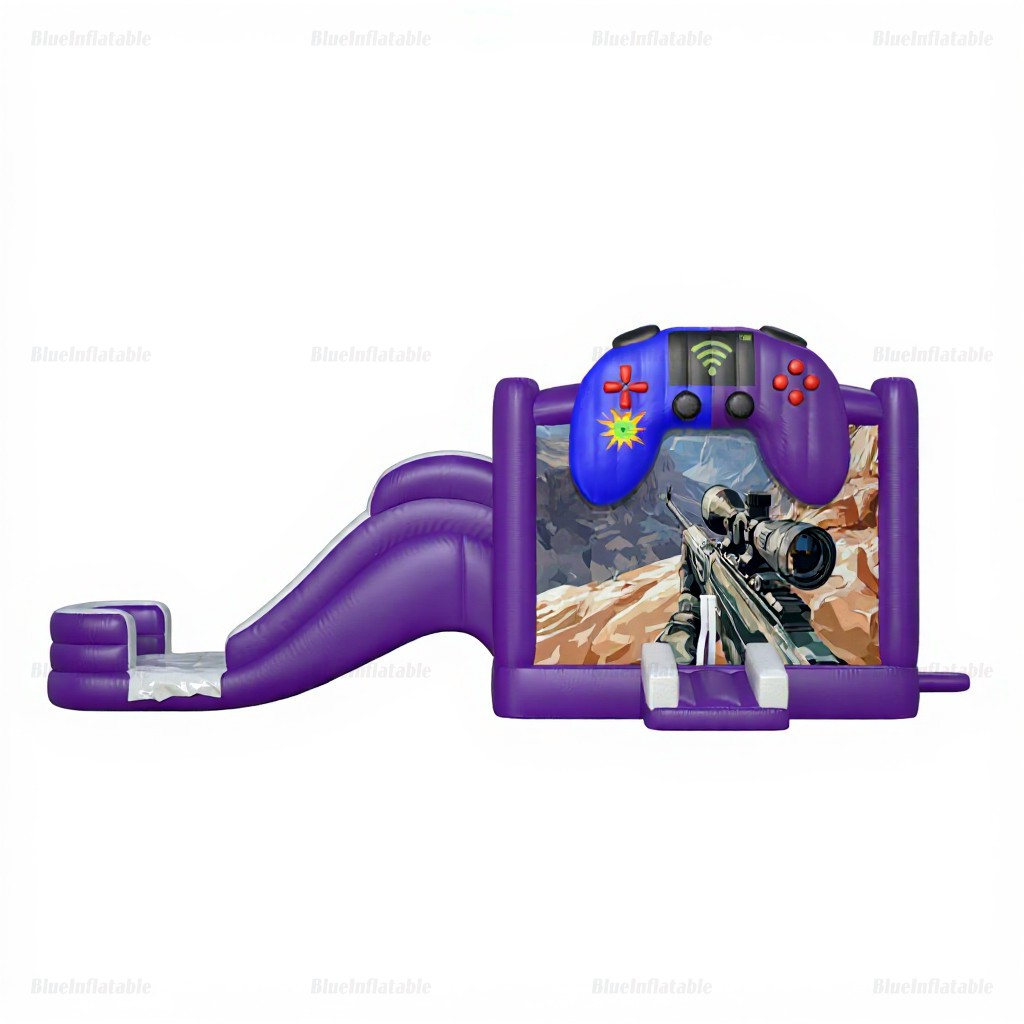 Purple Game Combo Bounce House & Water Slide Rental - Image 4