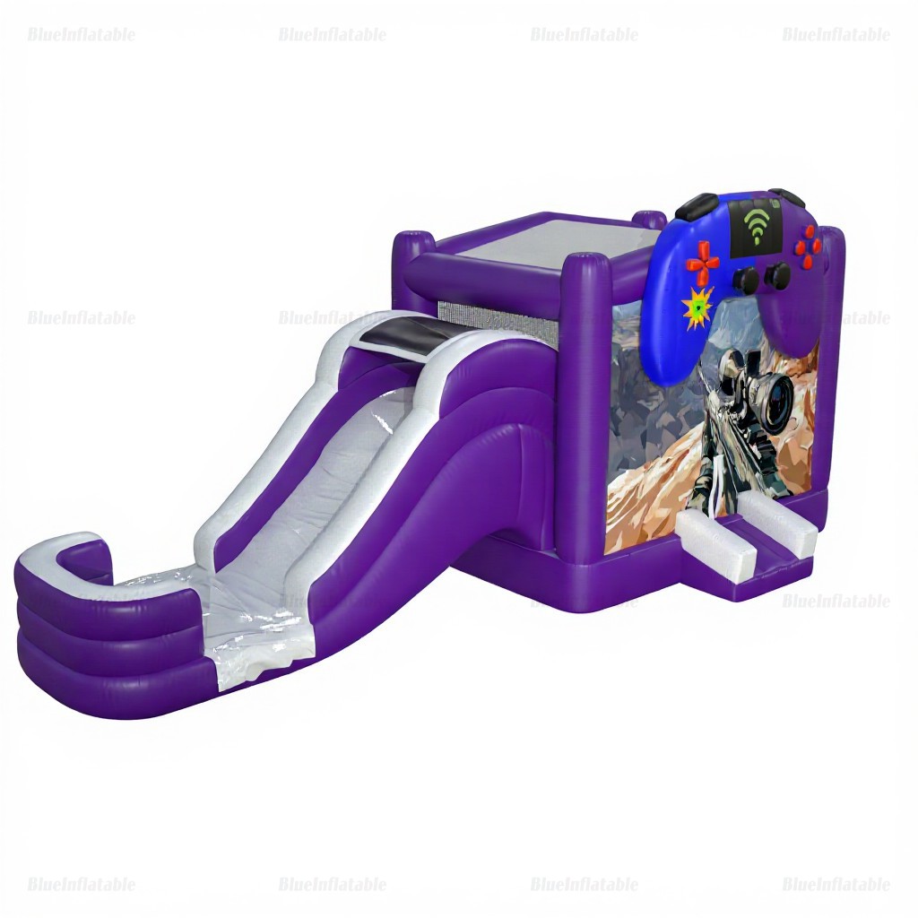 Purple Game Combo Bounce House & Water Slide Rental - Image 6
