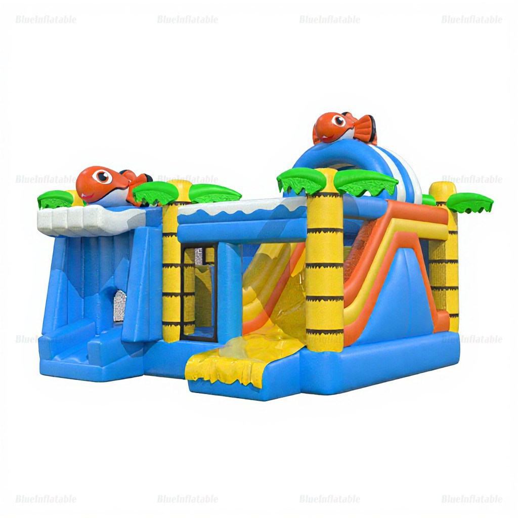 Palm Tree Bounce House & Slide Combo with Fish Theme - Image 2