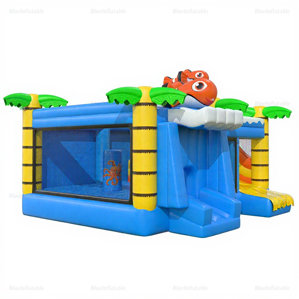 Palm Tree Bounce House & Slide Combo with Fish Theme - Image 3