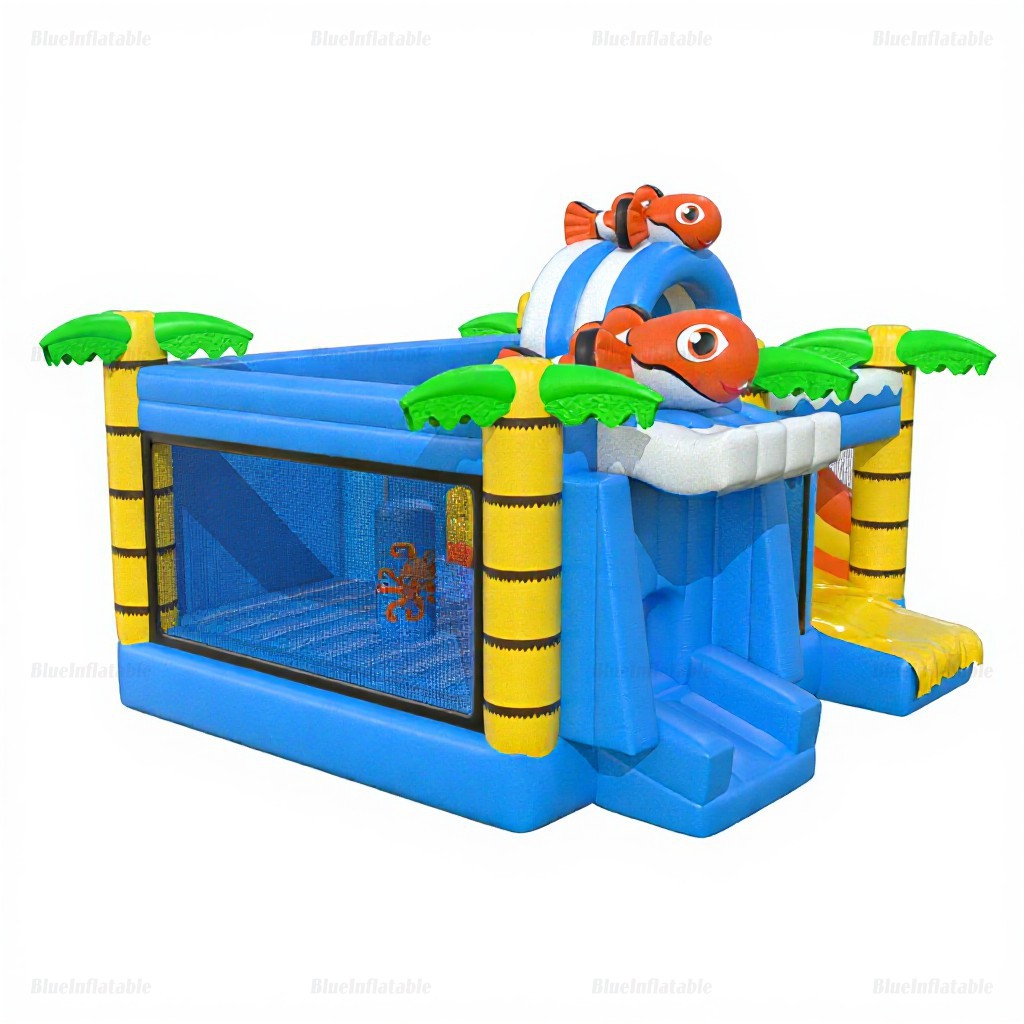 Palm Tree Bounce House & Slide Combo with Fish Theme - Image 6