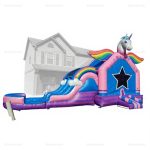 Unicorn Wet/Dry Inflatable Bounce House with Double Slide