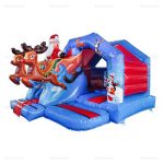 3D Christmas Santa Inflatable Bounce House & Curved Slide