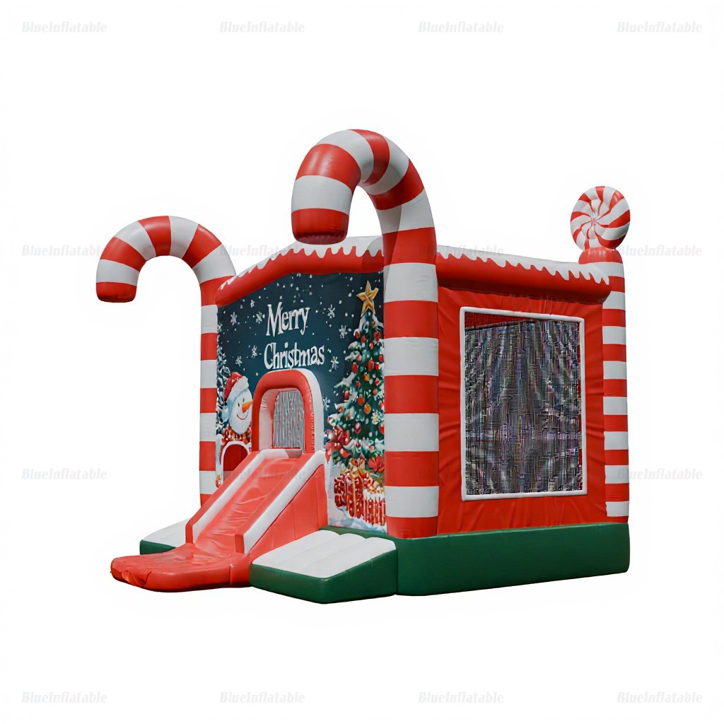 Candy Cane Christmas Inflatable Bounce House with Slide - Image 2