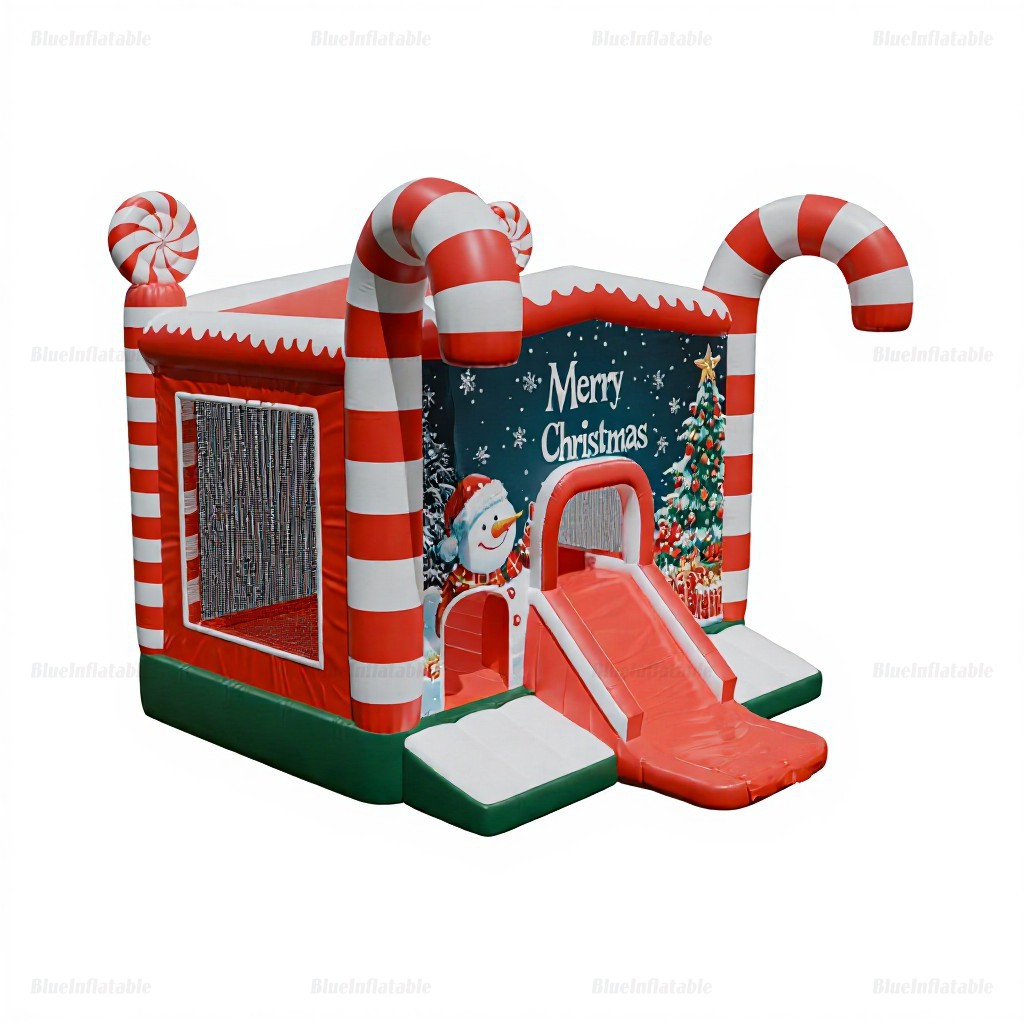 Candy Cane Christmas Inflatable Bounce House with Slide - Image 5