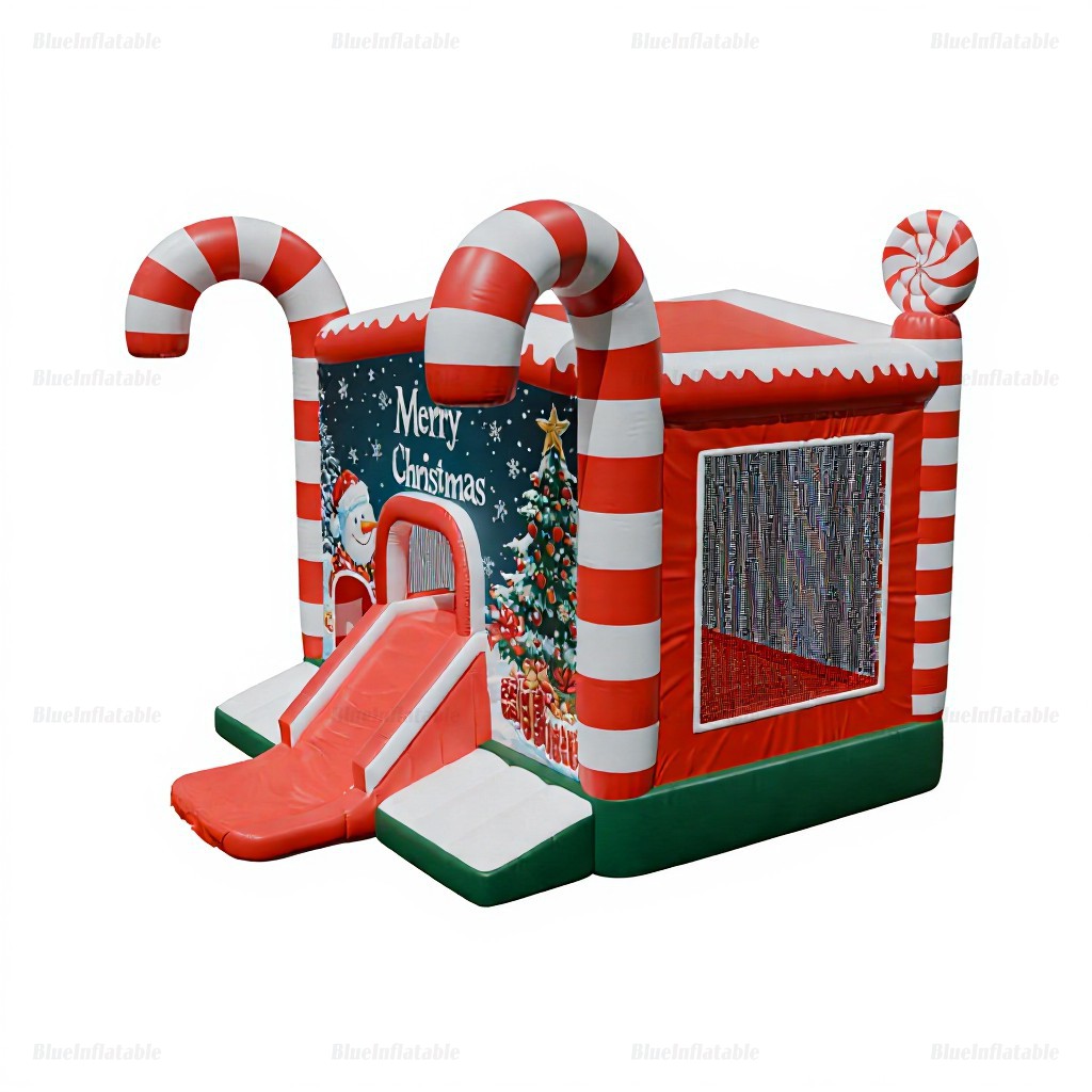 Candy Cane Christmas Inflatable Bounce House with Slide - Image 6