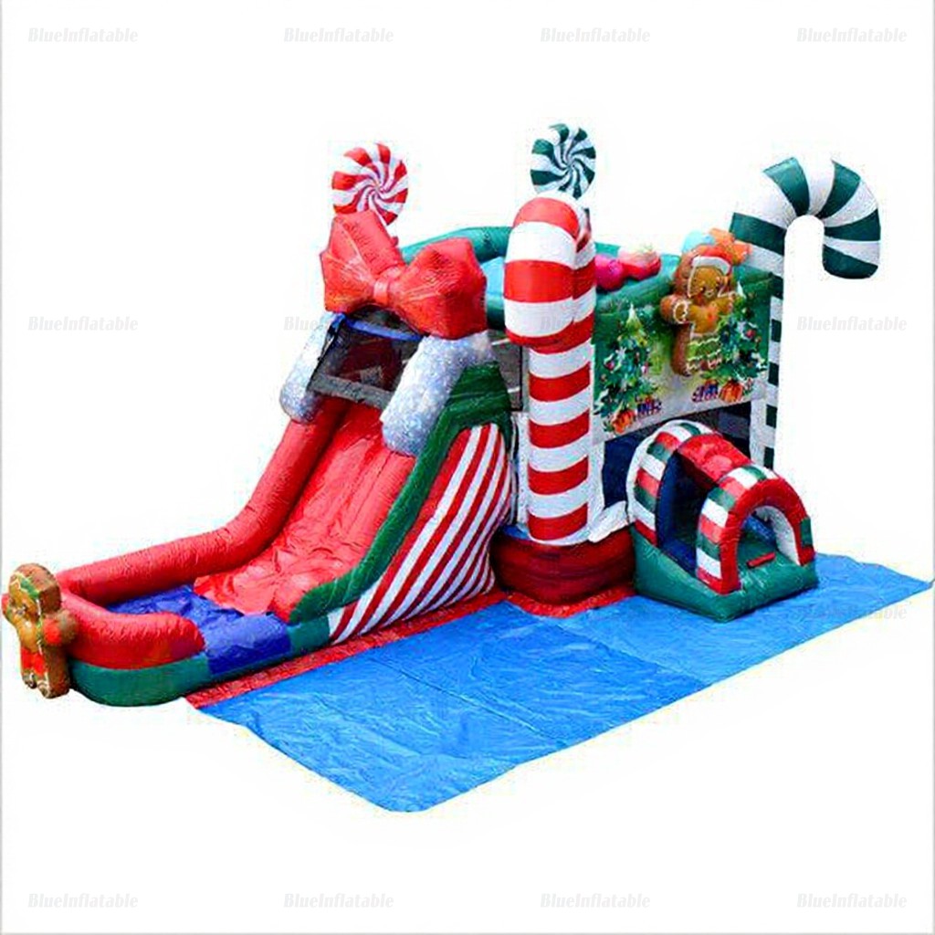 Christmas Candy Cane Inflatable Water Slide & Bounce House