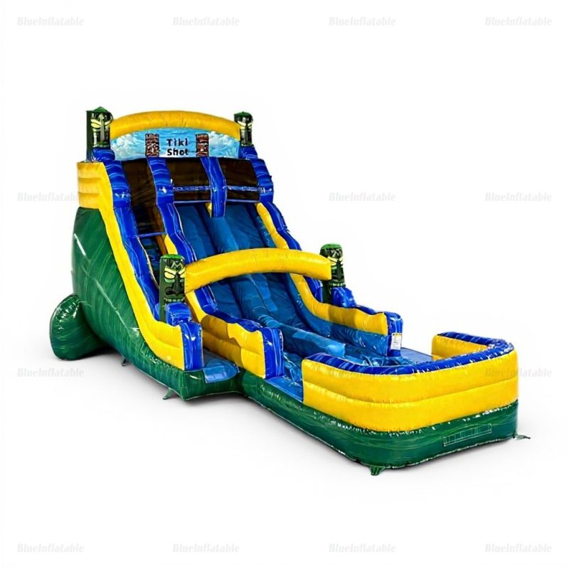 Dual Lane Tiki Inflatable Water Slide with Pool