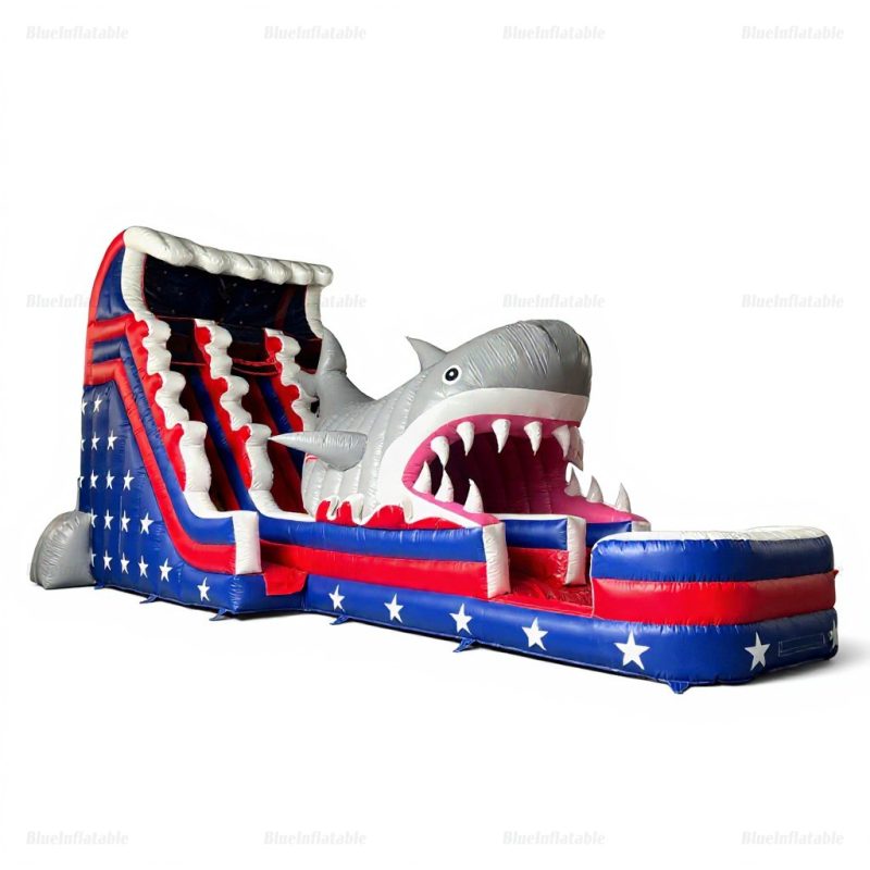 Shark American Flag Inflatable Water Slide for Pools