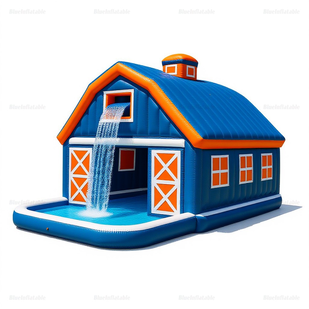 Inflatable Barn Water Park with Built-In Waterfall Pool