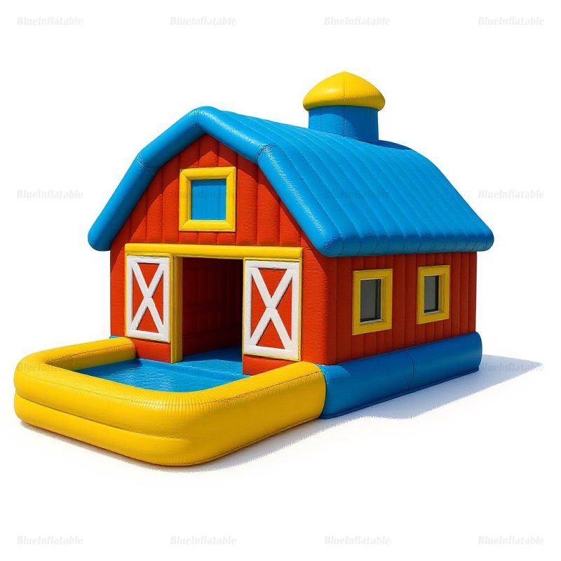 Inflatable Barn-Themed Pool & Water Slide Playhouse