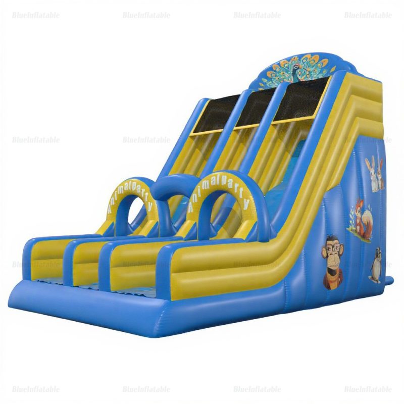 Animal Party Dual Lane Inflatable Water Slide Playground