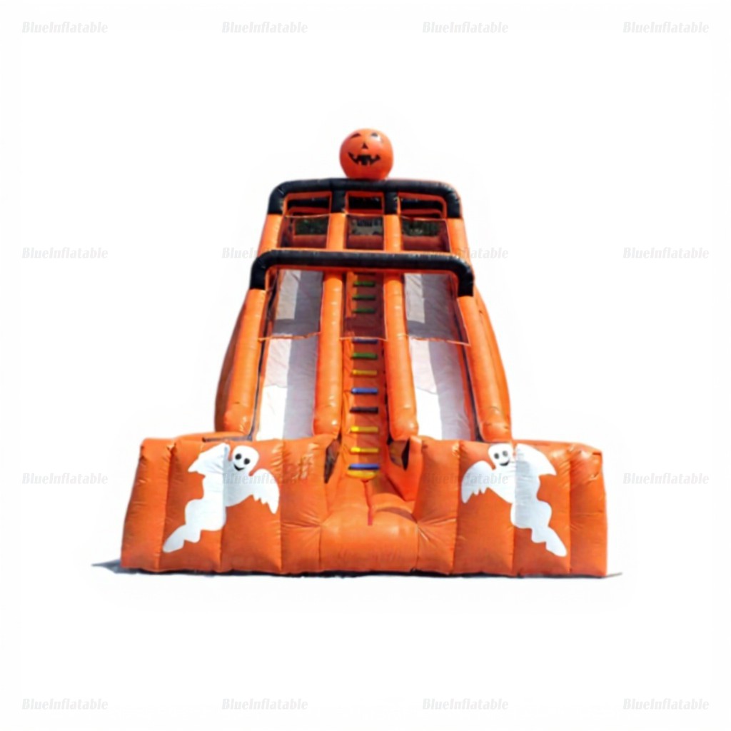 Halloween Pumpkin Patch Double Lane Inflatable Slide & Bouncer - Image 2