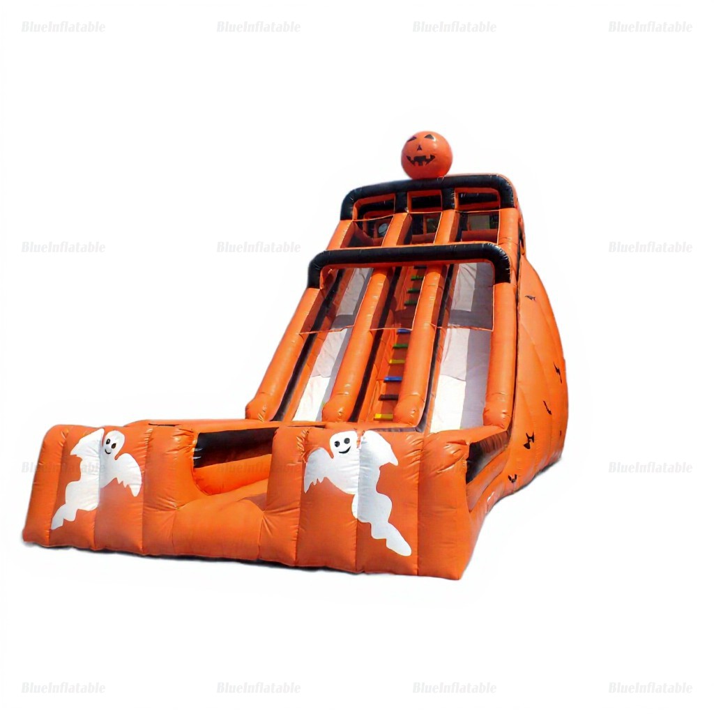 Halloween Pumpkin Patch Double Lane Inflatable Slide & Bouncer - Image 3