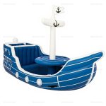 Blue & White Inflatable Pirate Ship Lake Float