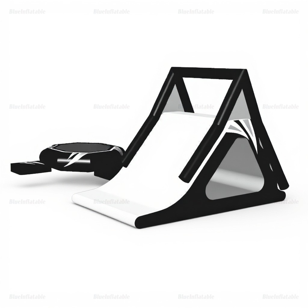 Black Inflatable Water Trampoline with Slide & Launcher - Image 2