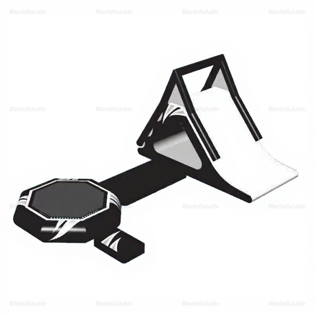Black Inflatable Water Trampoline with Slide & Launch Pad
