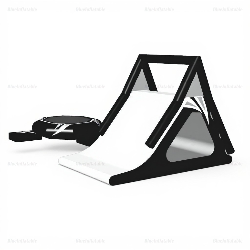 Black Inflatable Water Trampoline with Slide & Launch Pad - Image 2