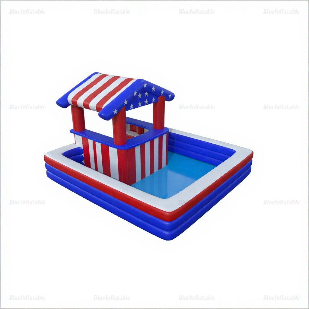 Patriotic Inflatable Pool Bar with American Flag Design - Image 2