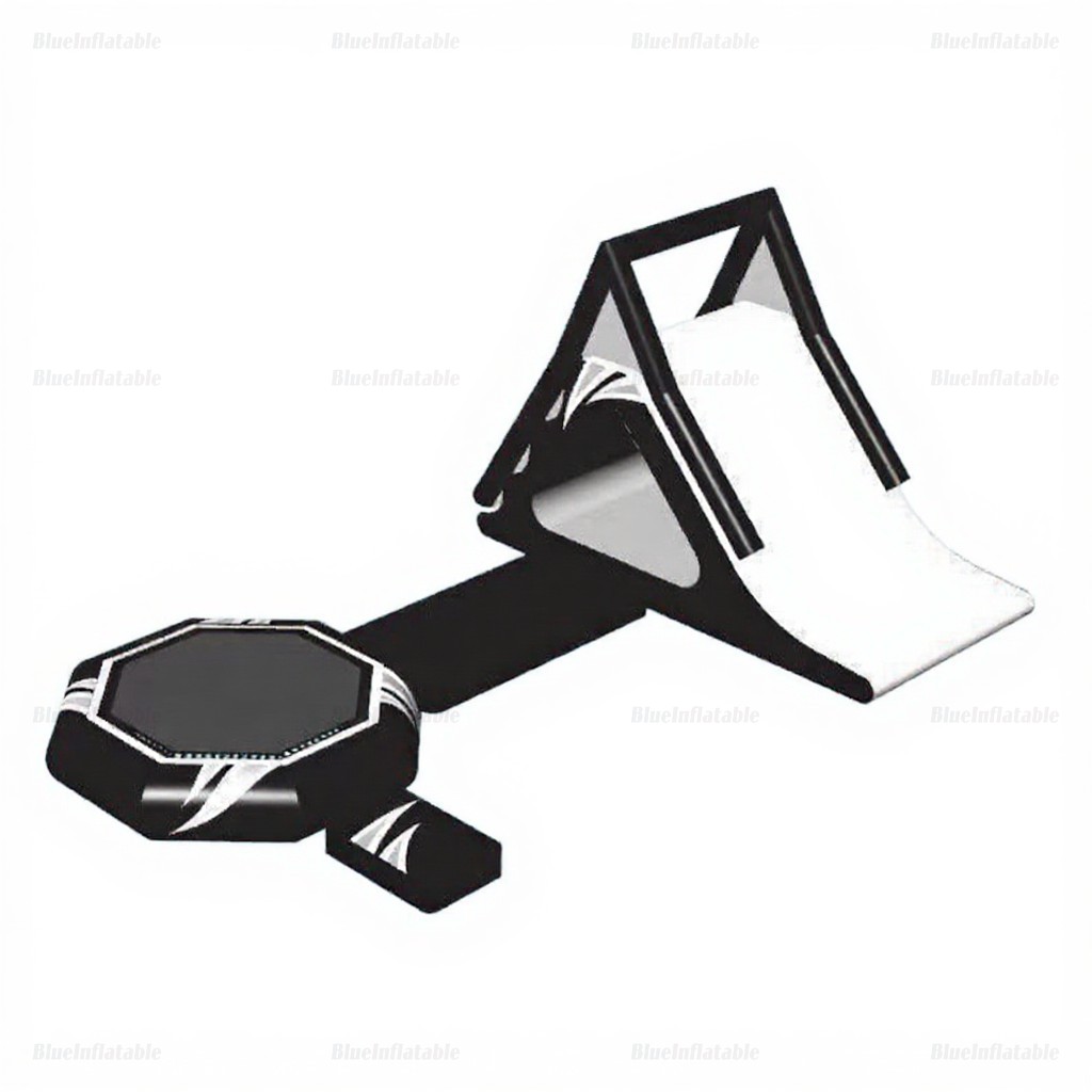 Black Inflatable Water Trampoline with Slide & Launch Pad