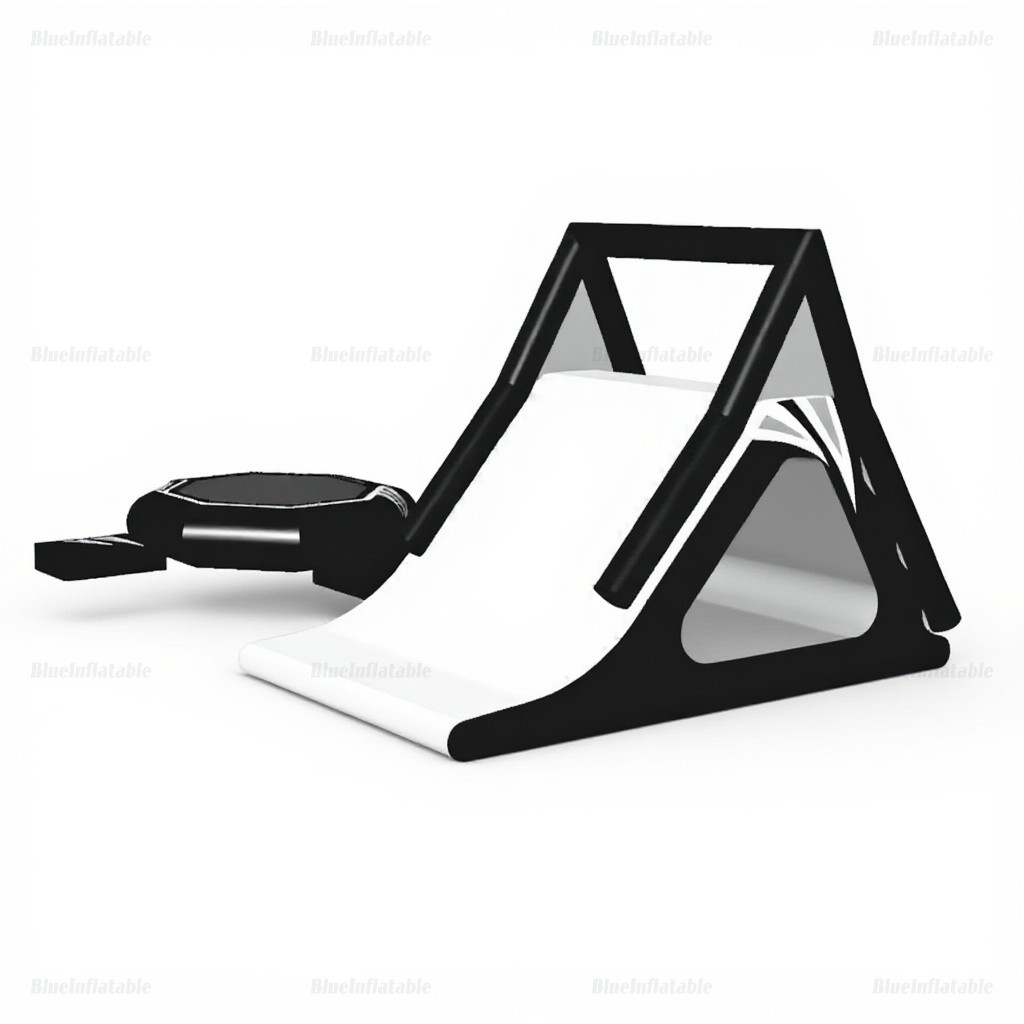 Black Inflatable Water Trampoline with Slide & Launch Pad - Image 2