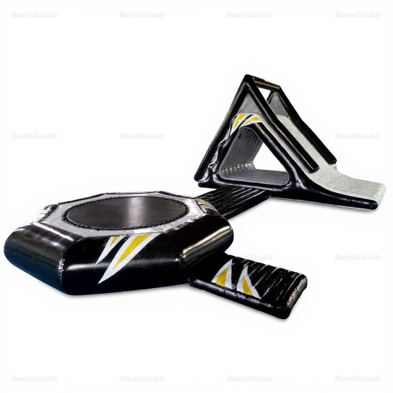 Black Inflatable Water Trampoline with Slide & Launch Pad