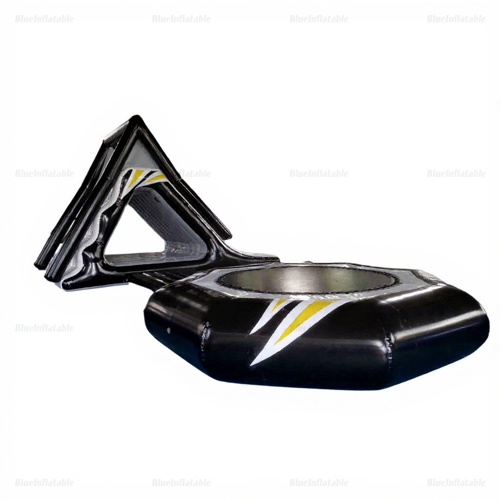 Black Inflatable Water Trampoline with Slide & Launch Pad - Image 4