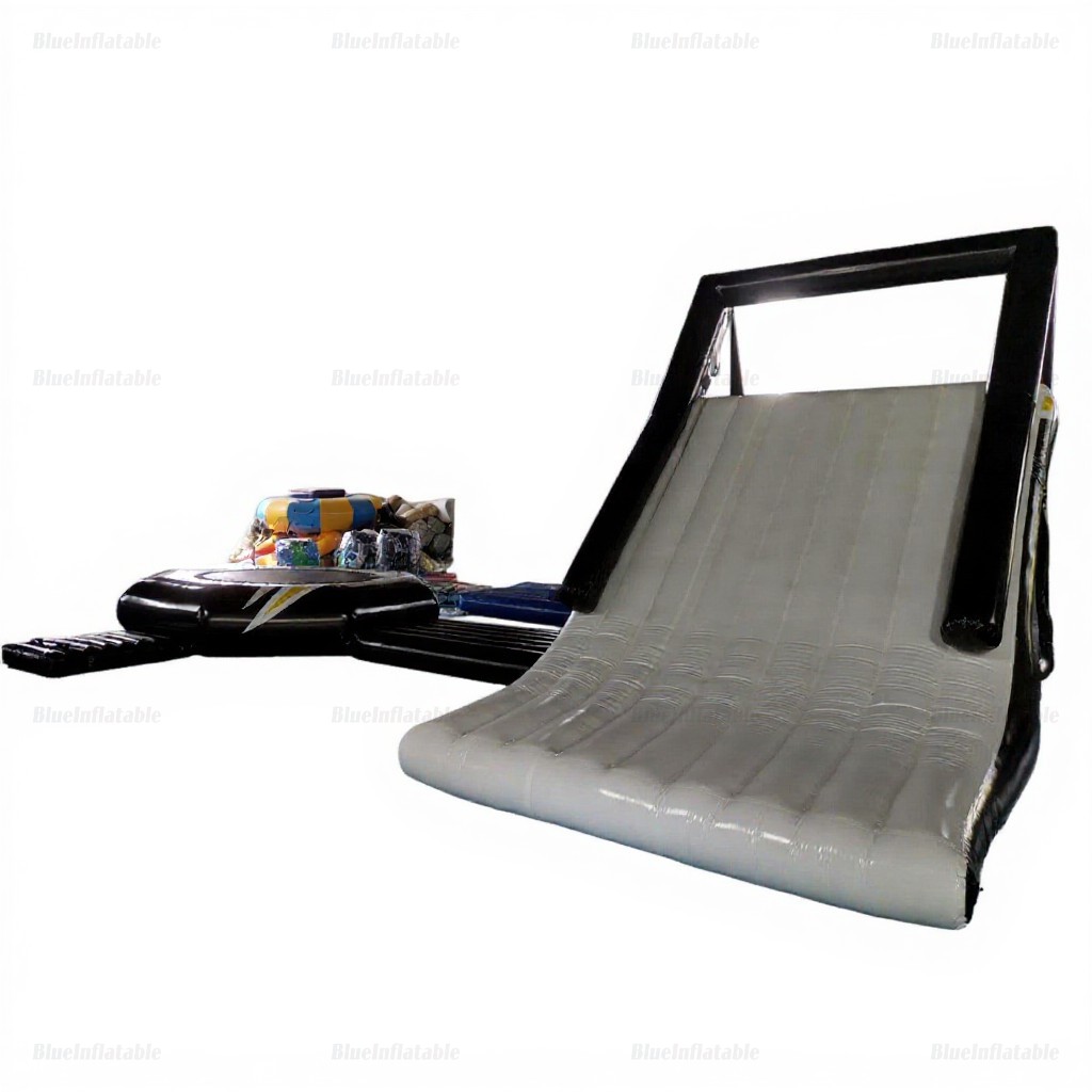 Black Inflatable Water Trampoline with Slide & Launch Pad - Image 6