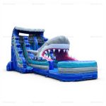 Giant Dual Lane Shark Inflatable Water Slide with Pool