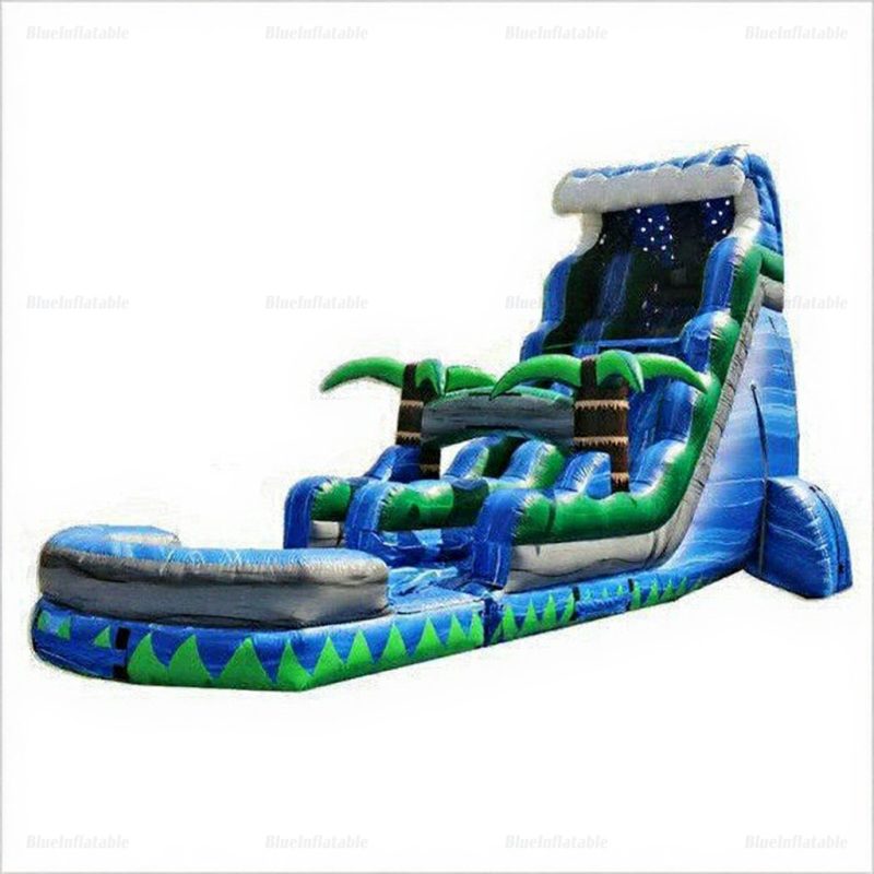 Blue Inflatable Kids Pool with Slide and Double Stitching