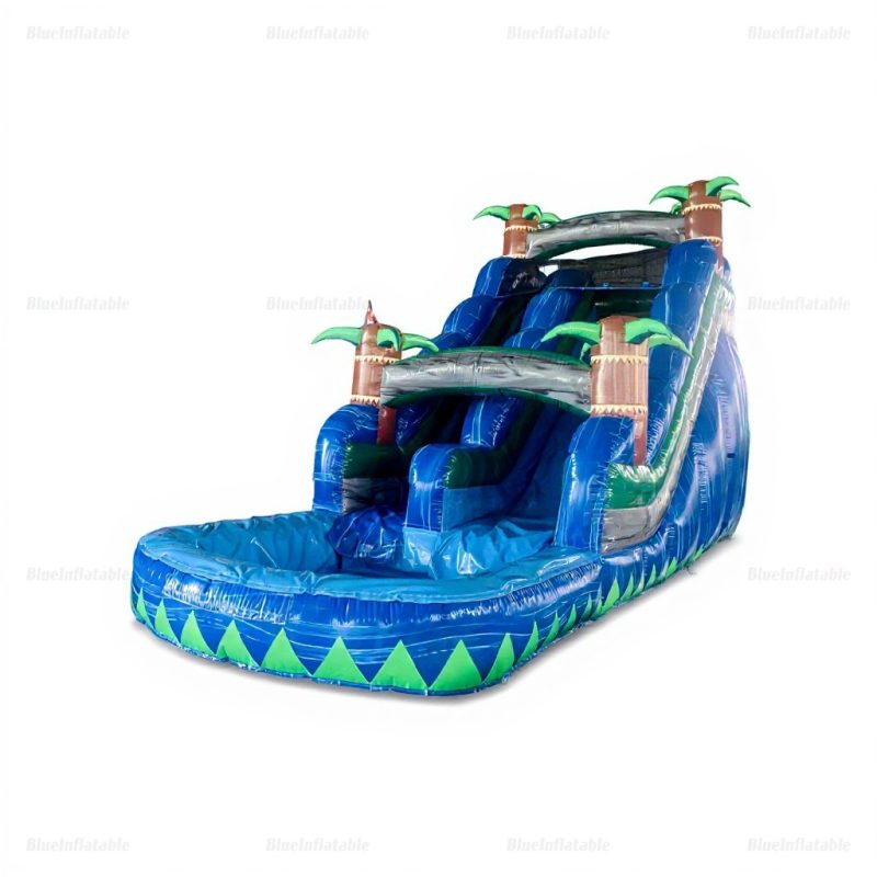 Tropical Blue Palm Inflatable Water Slide & Pool Bouncer