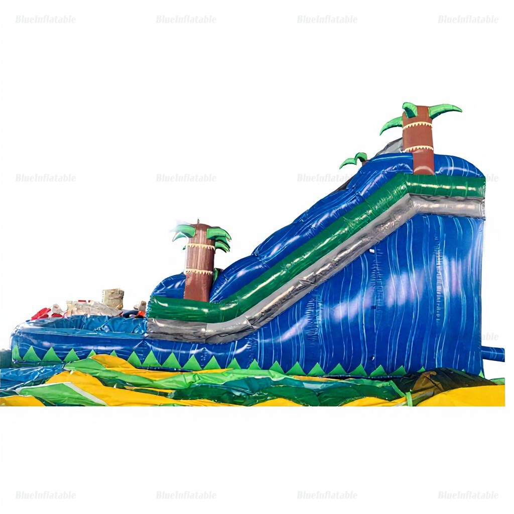Tropical Blue Palm Inflatable Water Slide & Pool Bouncer - Image 2