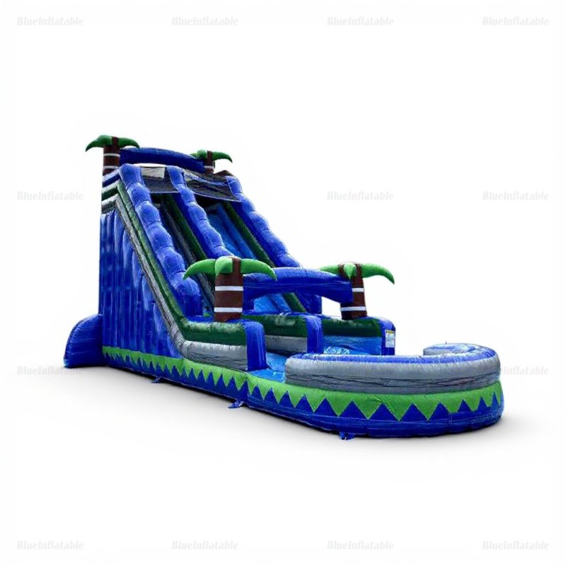 Blue Marble Wave Jungle Inflatable Water Slide with Pool