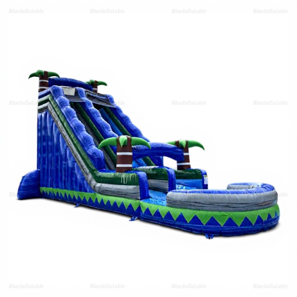 Blue Marble Wave Jungle Inflatable Water Slide with Pool - Image 3