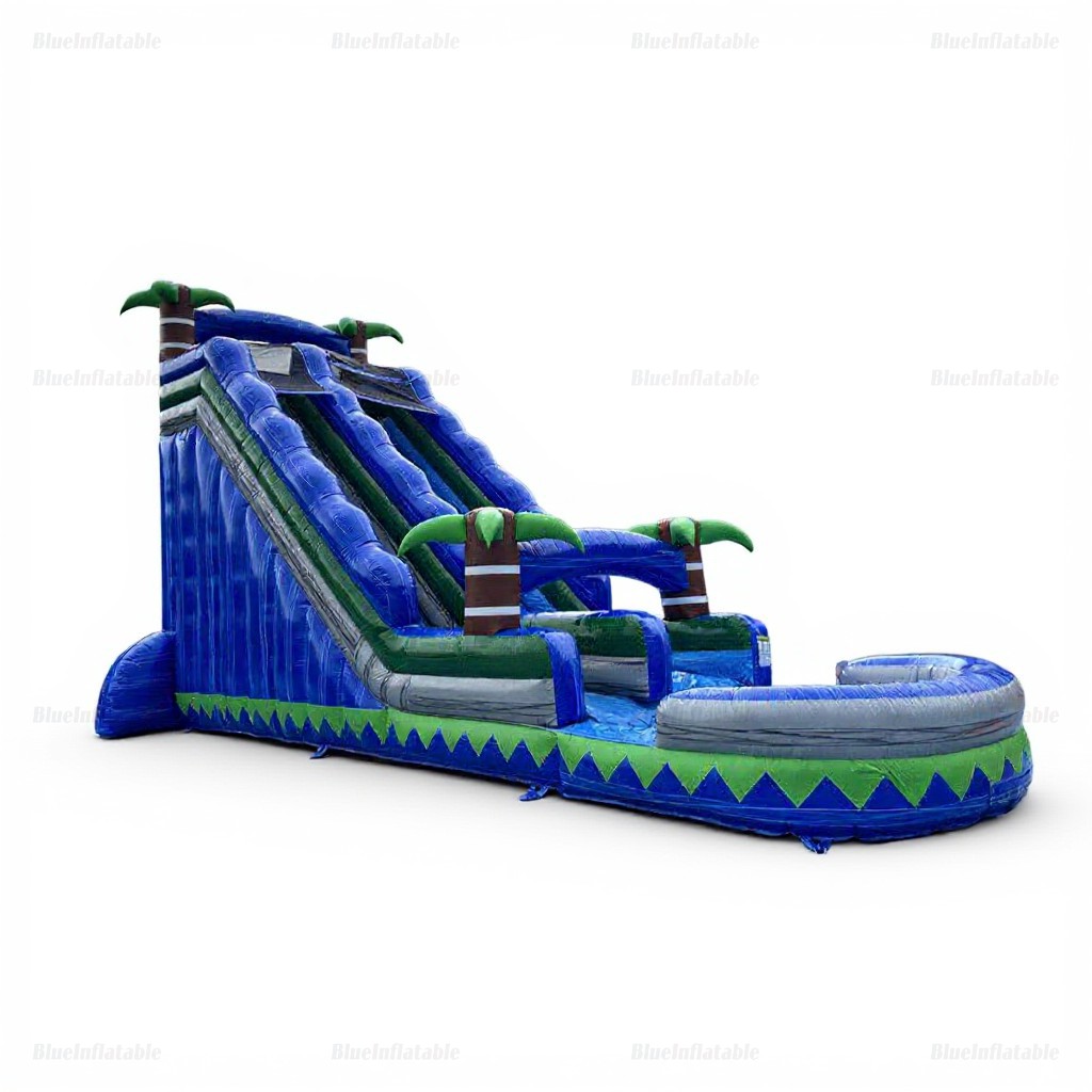 Blue Marble Wave Jungle Inflatable Water Slide with Pool - Image 4
