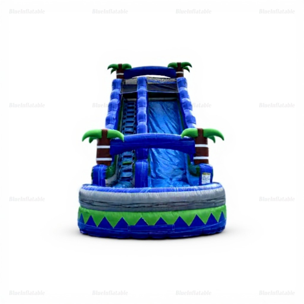 Blue Marble Wave Jungle Inflatable Water Slide with Pool - Image 5