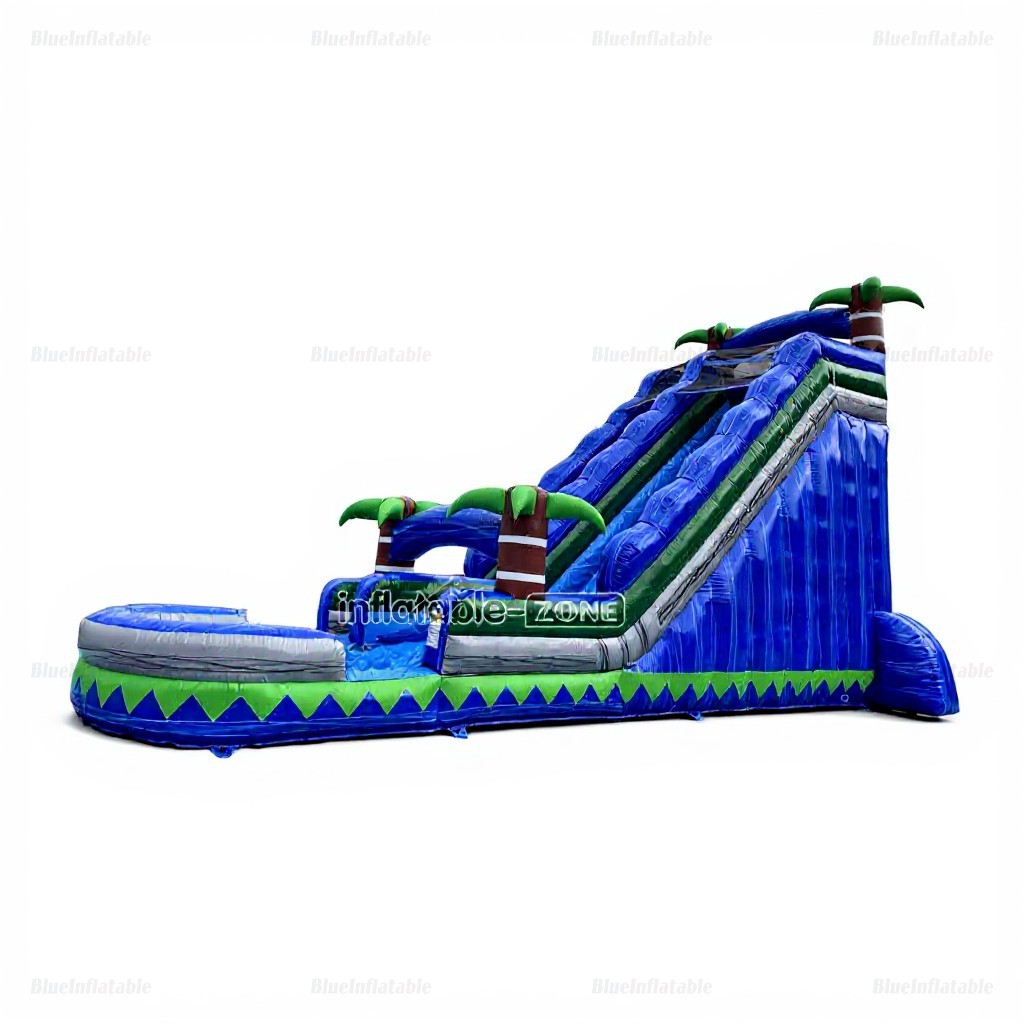 Blue Marble Wave Jungle Inflatable Water Slide with Pool - Image 7