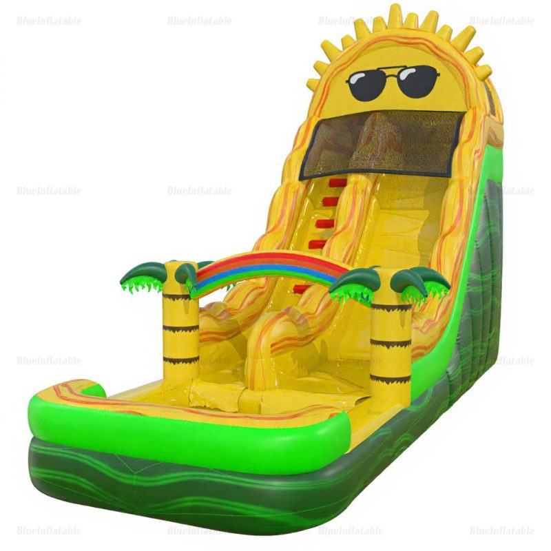 Palm & Rainbow Inflatable Water Slide with Pool