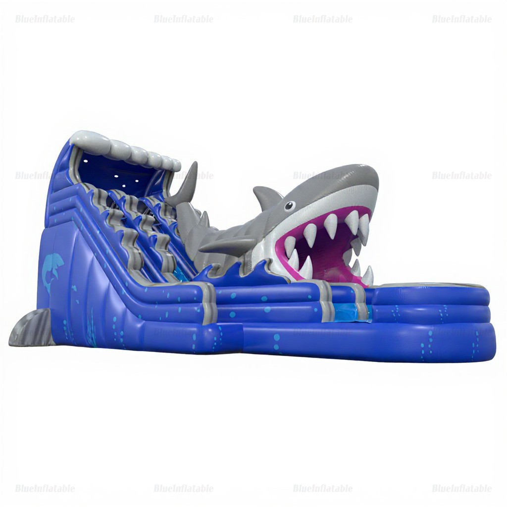 Double Lane Shark Inflatable Water Slide with Pool - Image 2