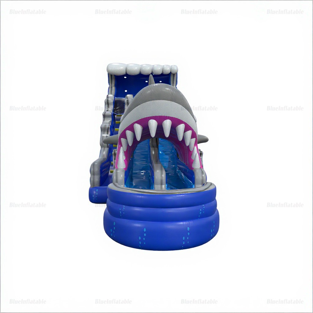 Double Lane Shark Inflatable Water Slide with Pool - Image 4