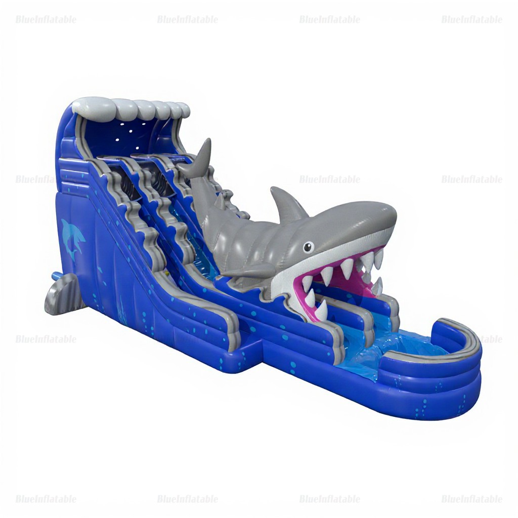 Double Lane Shark Inflatable Water Slide with Pool - Image 5