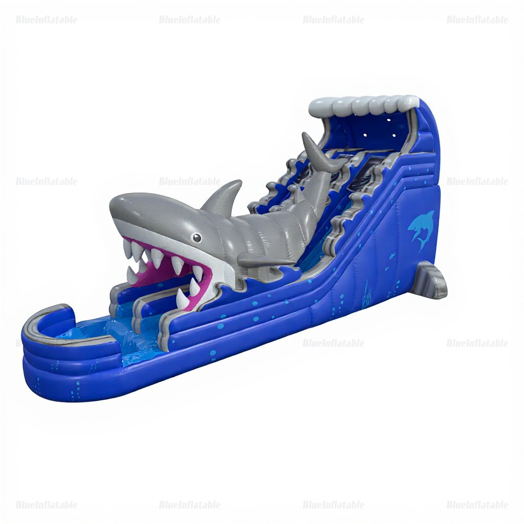 Double Lane Shark Inflatable Water Slide with Pool - Image 6